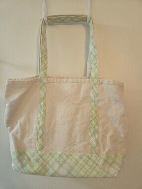 Handmade Canvas Tote Plaid Trim
